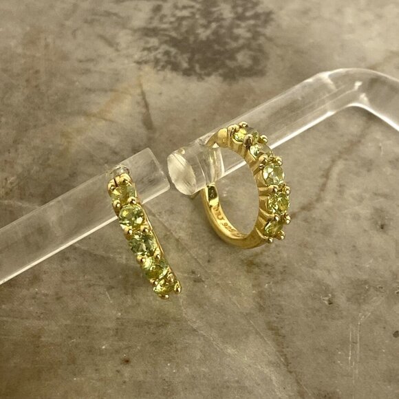 Gold Vermeil Sterling Silver 925 Round Peridot Small Huggie Hoop Earrings - Picture 14 of 16
